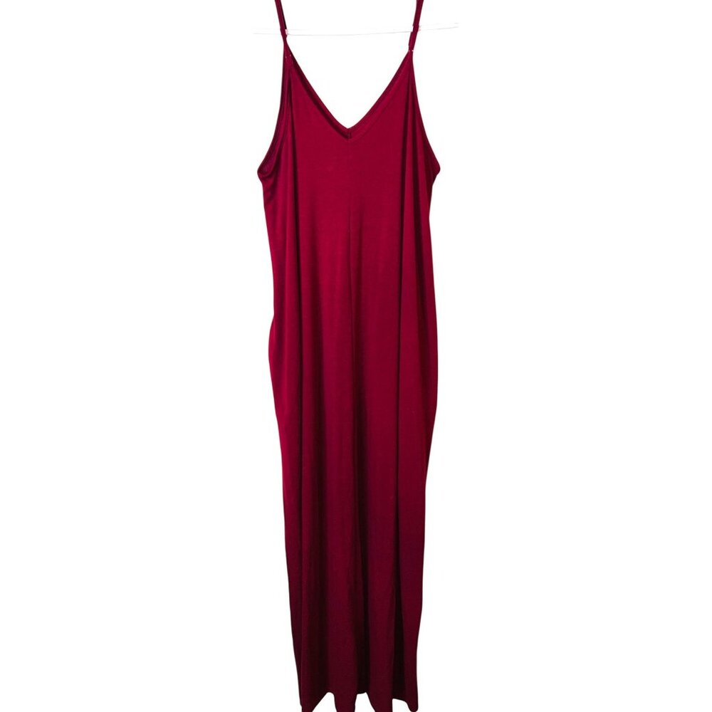 Burgundy Maxi Dress With V-Neckline Adjustable Straps Pockets Large - Picture 2 of 4